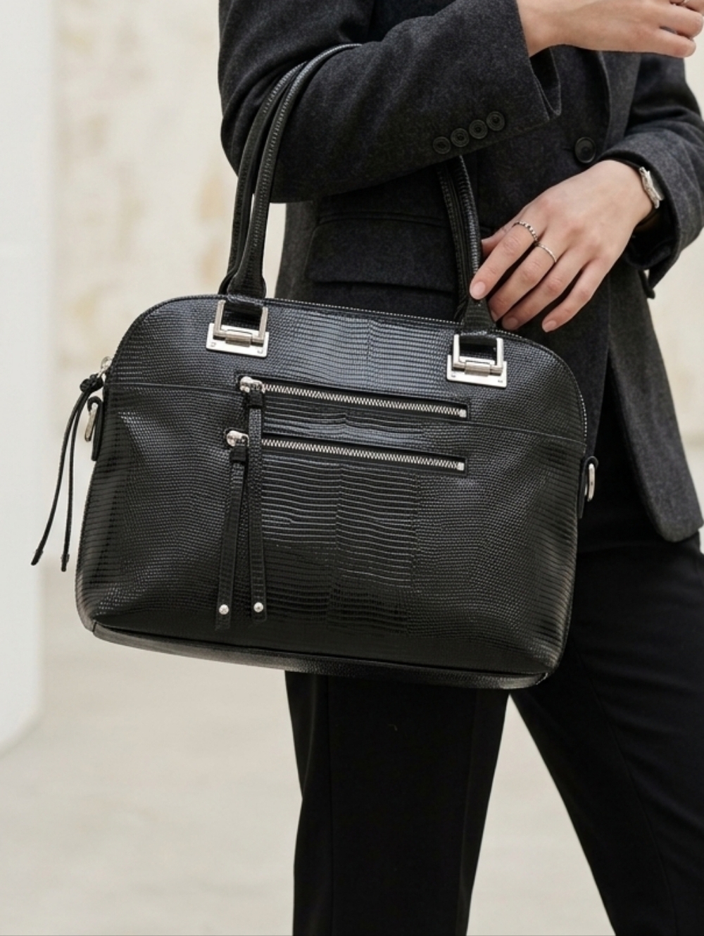 CHEZ - Black Women's Zip-Front Hand / Shoulder Bag